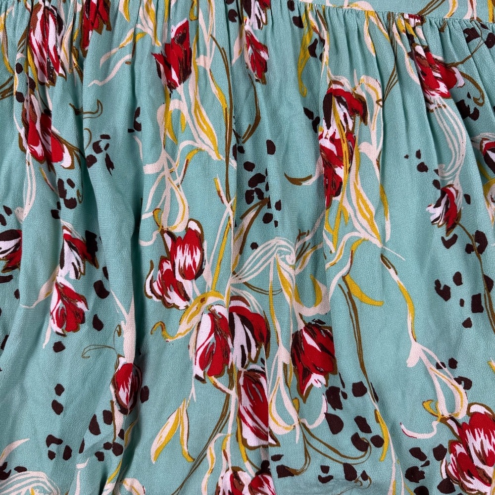 Free People Bella Babydoll Tunic Top Womens XS Teal Floral V-Neck Boho Blouse - Picture 4 of 12